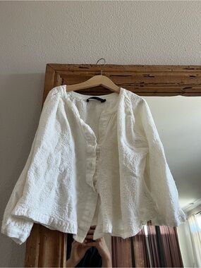 Jenni Kayne Cream Textured Button-Front Blouse